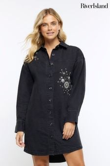 Джинсовое платье-рубашка свободного кроя с отделкой River Island (Q86371) | €69