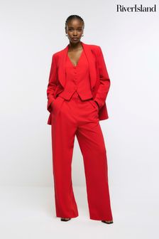 River Island Red Wide Leg Pleated Clean Trousers (Q86397) | €51