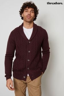 Threadbare Red Cable Knit Shawl Collar Cardigan (Q86549) | €47