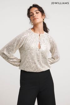 JD Williams Champagne Volume sleeve Sequin Top (Q86582) | LEI 233