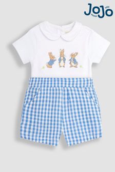 JoJo Maman Bébé White 2-Piece Peter Rabbit Embroidered Bodysuit & Shorts Set (Q86590) | NT$1,490