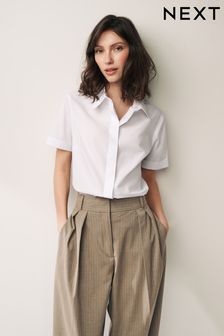 White Short Sleeve Collared Shirt (Q86595) | HK$136