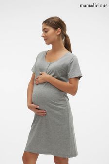 Mamalicious Grey Maternity Button Front Comfort Night Dress With Nursing Function (Q86668) | $53