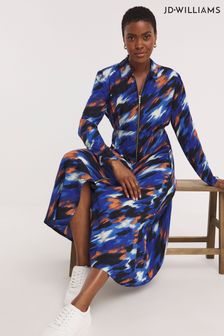 JD Williams Blue Print Long Sleeve Zip Front Shirt Dress (Q86695) | €46