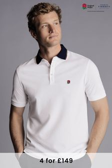 Charles Tyrwhitt White RFU Collar Detail Short Sleeve Pique Polo Shirt (Q86706) | ₪ 327
