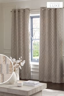 Mink Natural Collection Luxe Textured Blocks Eyelet Lined Curtains (Q86880) | €159 - €305