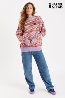 Harper & Lewis Purple Beaumont Retro Pattern Knitted Jumper (Q87032) | €32