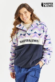 Harper & Lewis Blue Polar Retro Pattern Popper Neck Fleece (Q87033) | $132