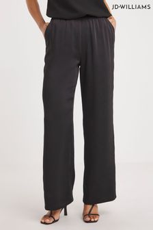 Czarne satynowe spodnie JD Williams z szerokimi nogawkami (Q87148) | 200 zł
