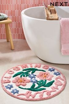 Pink Multi Floral Slogan 100% Cotton Bath Mat (Q87166) | kr201