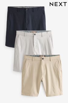 Bleu marine/gris/pierre - Coupe skinny - Lot de 3 shorts chinos stretch (Q87184) | €45
