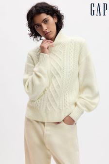 Creme - Gap Relaxed Forever Weicher Zopfstrickpullover mit Stehkragen (Q87190) | 86 €