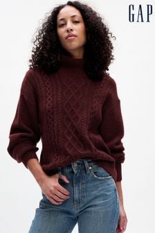 Gap Burgundy Red Relaxed Forever Cosy Turtle Neck Cable Knit Jumper (Q87191) | 84 €