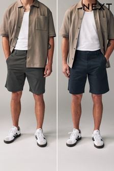 Navy/Charcoal Loose Fit Stretch Chinos Shorts 2 Pack (Q87227) | $56