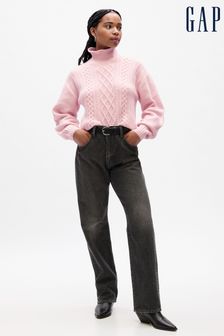 Gap Pink Relaxed Forever Cosy Turtle Neck Cable Knit Jumper (Q87248) | kr714