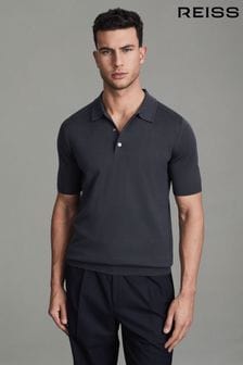 Reiss Blue Smoke Manor Slim Fit Merino Wool Polo Shirt (Q87397) | SGD 243