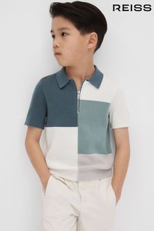 Salbeifarben - Reiss Delta Polo-Shirt mit Blockfarben und kurzem Reißverschluss (Q87423) | 59 €