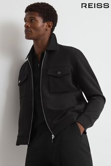 Reiss Black Medina Interlock Jersey Zip-Through Jacket (Q87428) | kr3,062