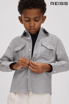 Reiss Soft Grey Thomas Senior Brushed Cotton Patch Pocket Overshirt (Q87442) | OMR35