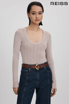Reiss Neutral Sierra Knitted Scoop Neck Top (Q87458) | AED792