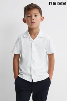 Reiss White Caspa Senior Cotton Cuban Collar Shirt (Q87468) | kr510