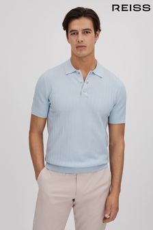Reiss Soft Blue Pascoe Textured Modal Blend Polo Shirt (Q87472) | KRW243,000