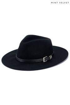 Black - Mint Velvet Buckle Strap Fedora Hat (Q87485) | kr1 080