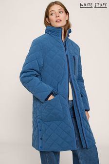 White Stuff Blue Luckie Quilted Coat