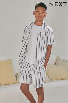 Black/White Short Sleeves Stripe Shirt and Short Set (3-16yrs) (Q87802) | ￥3,820 - ￥4,860