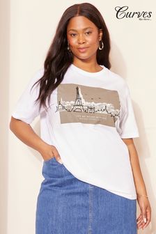 Curves Like These White Paris Short Sleeve Graphic T-Shirt (Q87806) | 115 zł