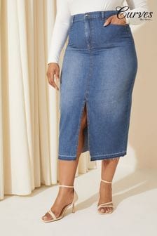 Curves Like These Blue Denim Midi Skirt (Q87807) | CA$120