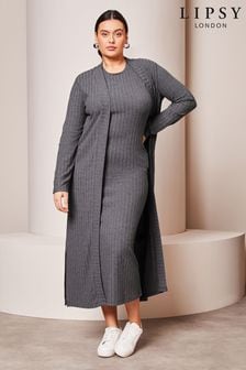 Lipsy Grey Curve Sleeveless Rib Midi Summer Dress (Q87835) | OMR17
