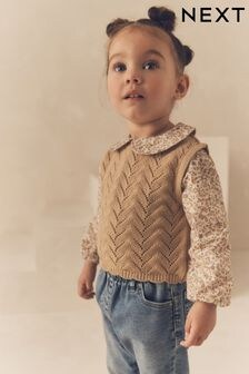 Ecru Marl Mock Layer 100% Cotton Jumper (3mths-7yrs) (Q87904) | $29 - $36