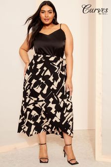 Curves Like These Black Geo Print Wrap Midi Skirt (Q88029) | $76