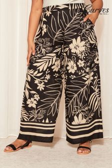 Curves Like These Black/White Border Wide Leg Trousers (Q88032) | €52