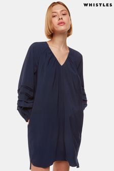 Whistles Blue Grace V-Neck Dress (Q88058) | €154