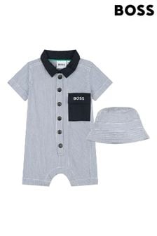 BOSS Blue Romper and Bucket Hat Baby Gift Set (Q88079) | 155 €