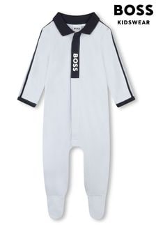 BOSS White Baby Logo Sleepsuit (Q88097) | $110