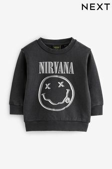 Charcoal Grey Acid Wash Nirvana Crew Neck Sweatshirt (3mths-8yrs) (Q88137) | SGD 32 - SGD 36