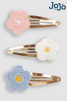 JoJo Maman Bébé Pink 3-Pack Crochet Flower Clips (Q88261) | $15