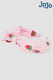 JoJo Maman Bébé Pink Strawberry Embroidered Gingham Headband (Q88305) | €11