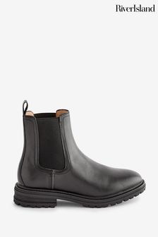 River Island Black Wide Fit Faux Fur Leather Chelsea Boots (Q88324) | €30