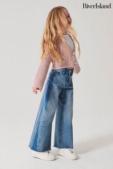 River Island Blue Girls Denim Patchwork Wide Leg Jeans (Q88327) | €39 - €54