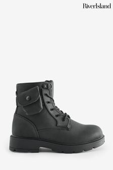 River Island Black Boys Pocket Boots (Q88335) | AED181