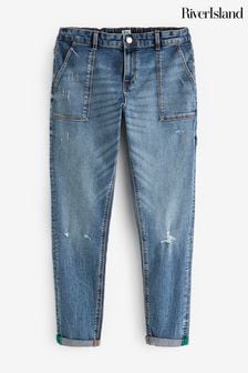 River Island Blue Boys Denim Mid Blue Tapered Jeans (Q88352) | INR 2,792