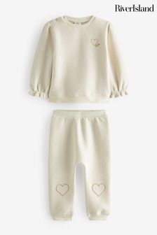 River Island Cream Baby Girls Quilted Sweat Jogger Set (Q88353) | €25