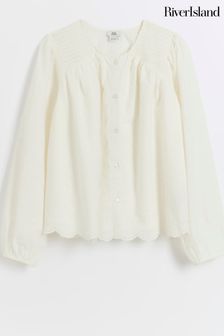 Bluză brodată cu nasturi pentru fete River Island Cream (Q88379) | 107 LEI