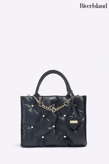 Черная сумка-шоппер для девочек с отделкой заклепками в виде сердец River Island (Q88392) | €34