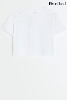 River Island White Girls Lips Crop T-Shirt (Q88419) | €6.50
