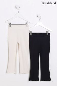 River Island White/Black Girls Multipack of 2 Kickflare Trousers (Q88433) | €19